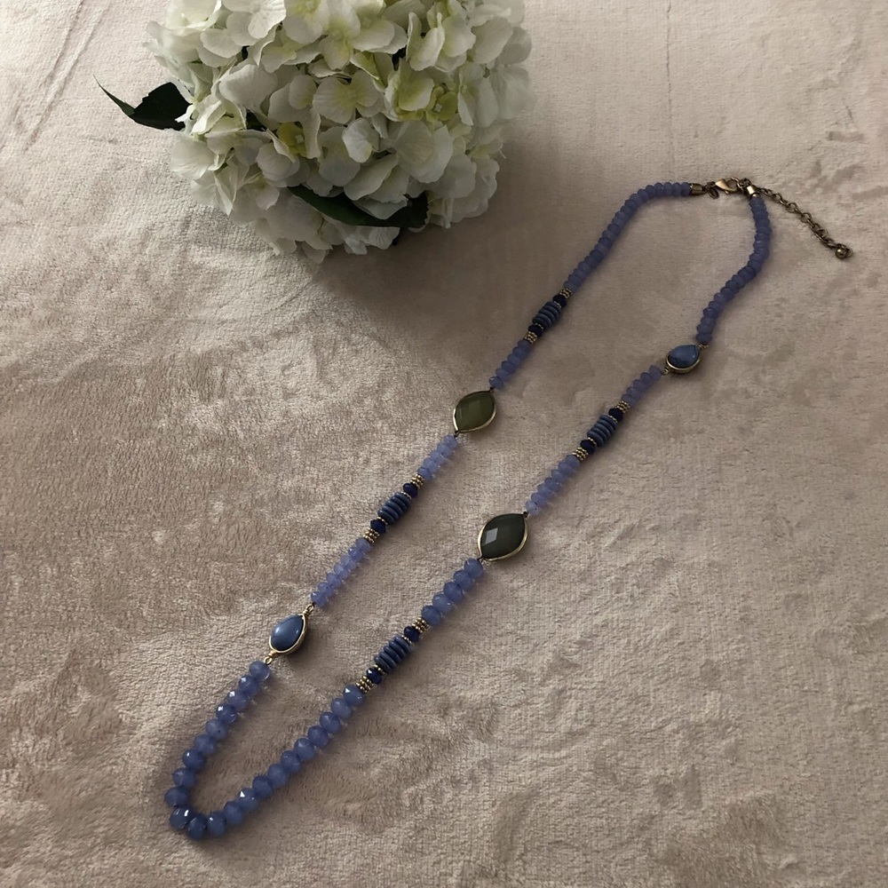 Chicos Blue and Green Faceted Bead Necklace